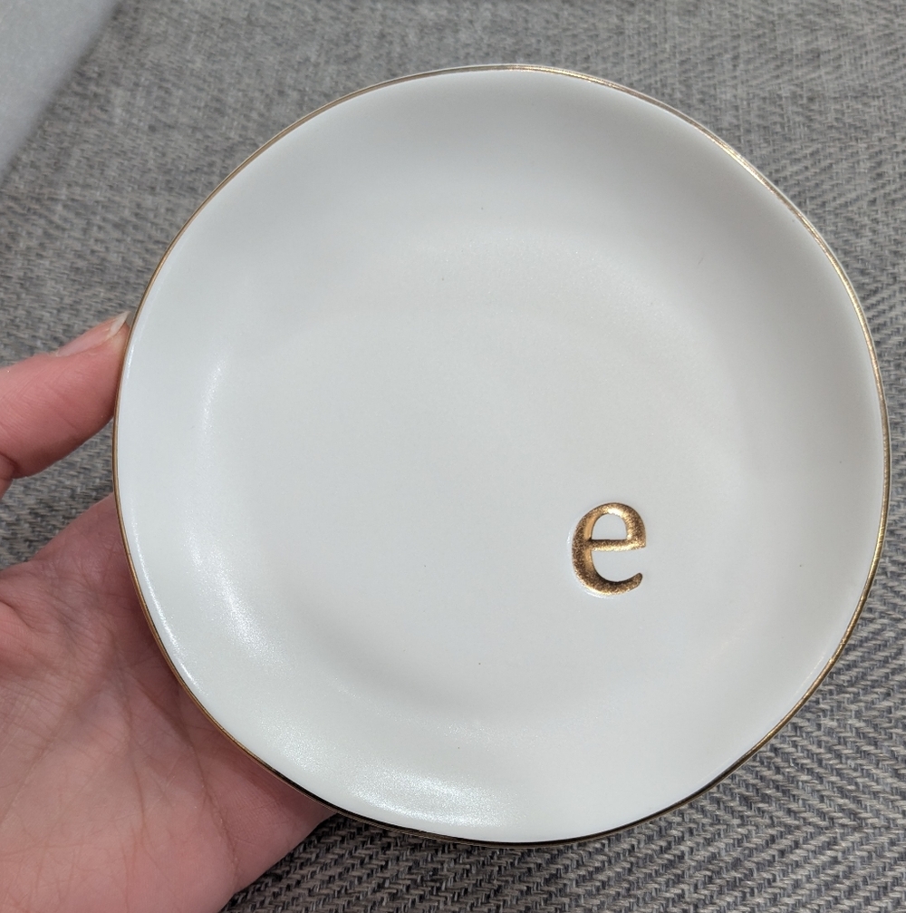 Collective Home White and Gold 'e' Monogrammed Trinket Dish
